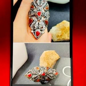 Gothic Wrap Ring Carnelian and Swarovski Crystal